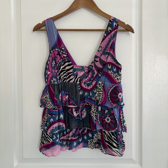 Tibi Silk Floral  Tank Top 4 Tiered - Picture 1 of 7